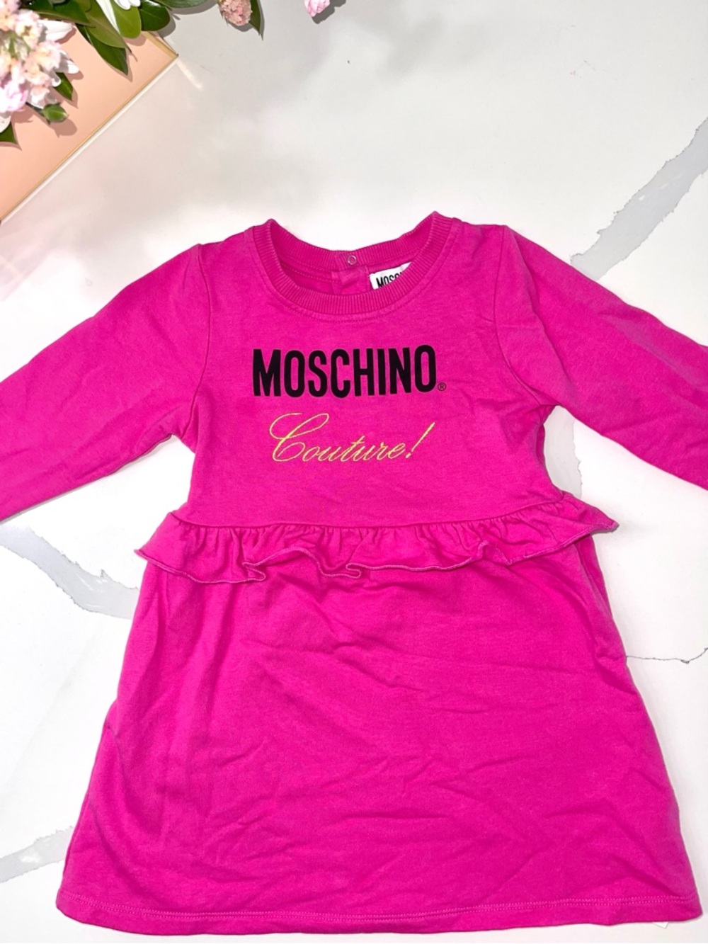 Moschino Bright Pink Ruffle Logo Dress